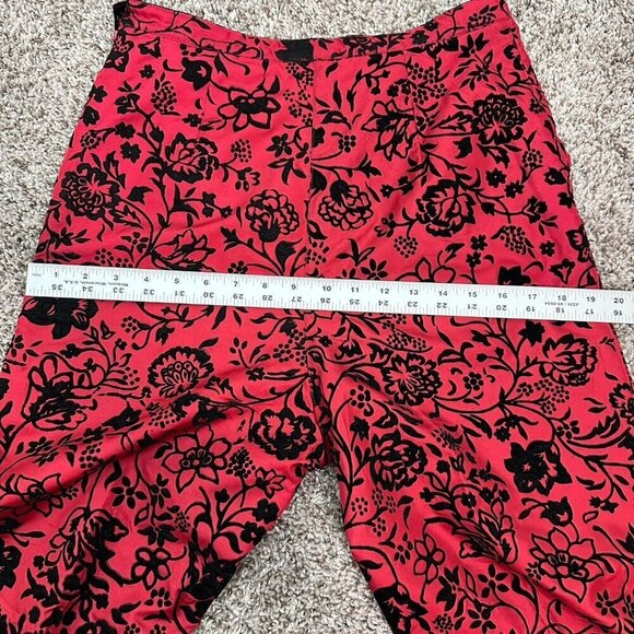Silkland Pants Womens 10 Red Silk Black Velvet Floral‎ Vtg 90s Ankle Asian Goth - Picture 14 of 14